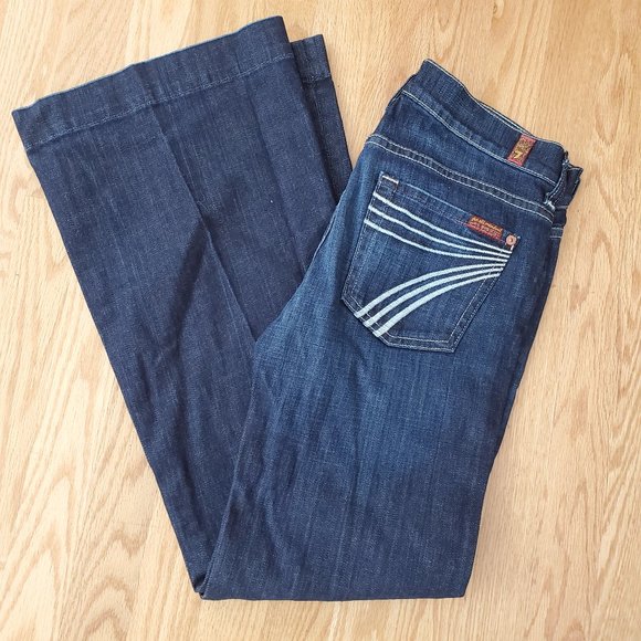 7 For All Mankind Denim - 7 for All Mankind Dojo Flare White Stitch Jeans 25